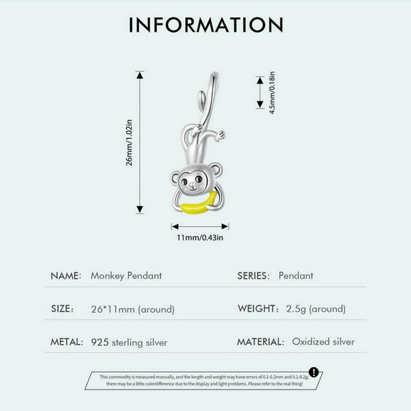 925 Sterling Silver Monkey Pendant For Diy Bracelets Charms & Pendants