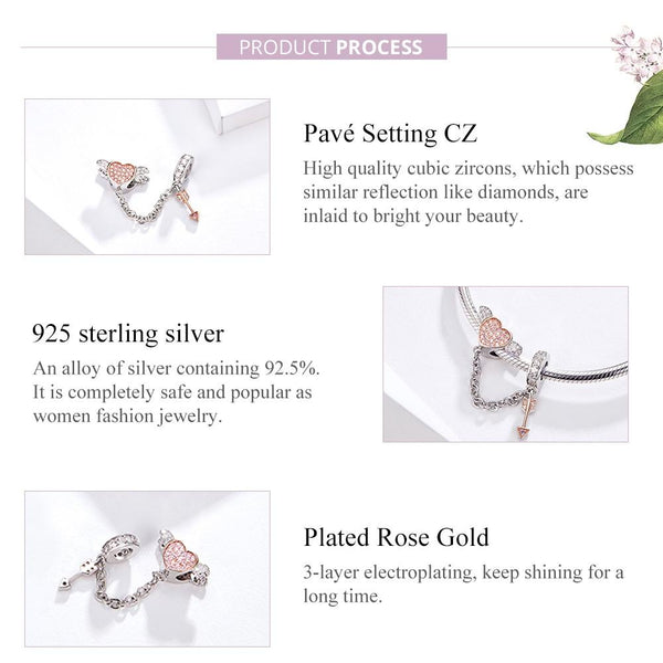 925 Sterling Silver Heart Safety Chain For Diy Bracelets Charms & Pendants