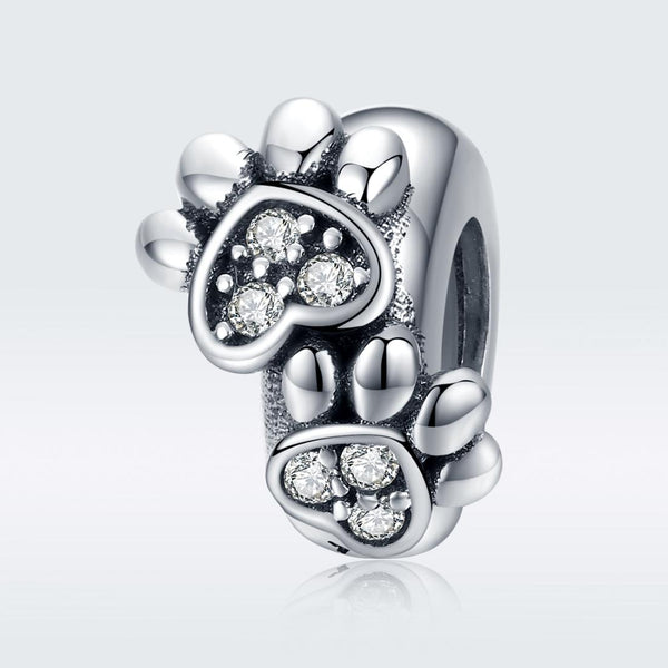 925 Sterling Silver Animal Footprint Beads For Diy Bracelets Charms & Pendants