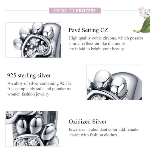 925 Sterling Silver Animal Footprint Beads For Diy Bracelets Charms & Pendants