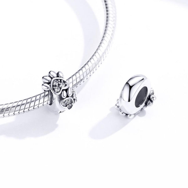 925 Sterling Silver Animal Footprint Beads For Diy Bracelets Charms & Pendants