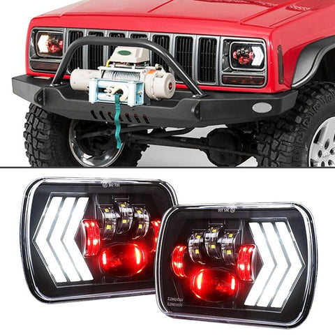 2 Pcs 5X7 Inch Car Modified Red Background Led Square Headlamp For Jeep Wrangler Tail Lights