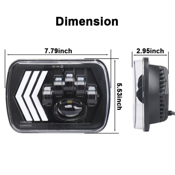 2 Pcs 5X7 Inch Car Modified Red Background Led Square Headlamp For Jeep Wrangler Tail Lights