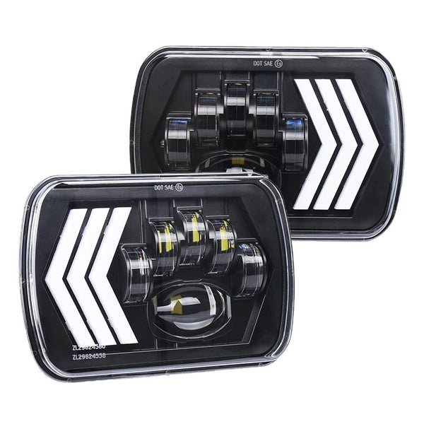 2 Pcs 5X7 Inch Car Modified Red Background Led Square Headlamp For Jeep Wrangler Tail Lights