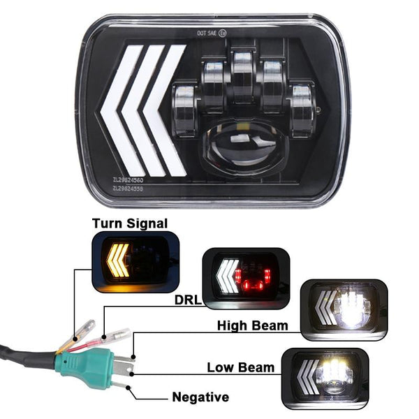 2 Pcs 5X7 Inch Car Modified Red Background Led Square Headlamp For Jeep Wrangler Tail Lights