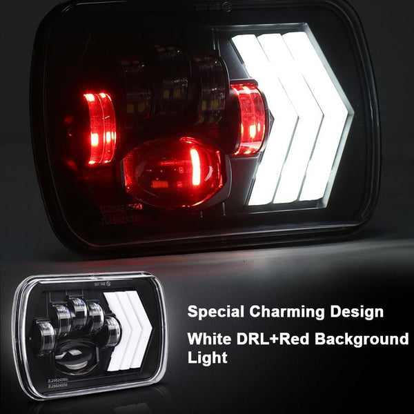 2 Pcs 5X7 Inch Car Modified Red Background Led Square Headlamp For Jeep Wrangler Tail Lights
