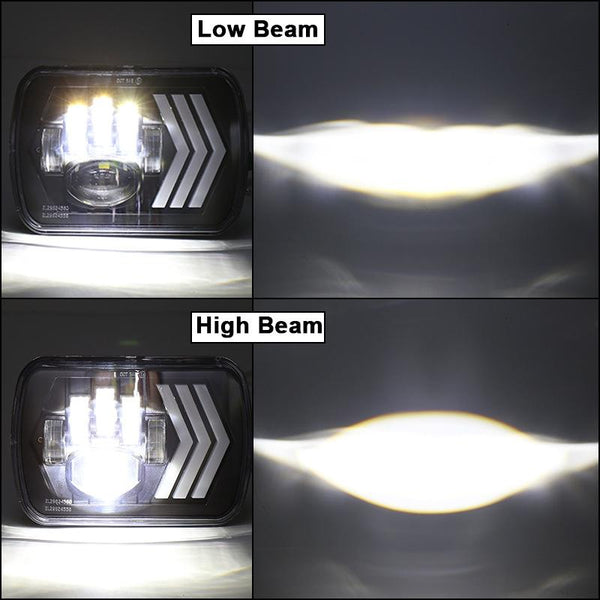 2 Pcs 5X7 Inch Car Modified Red Background Led Square Headlamp For Jeep Wrangler Tail Lights