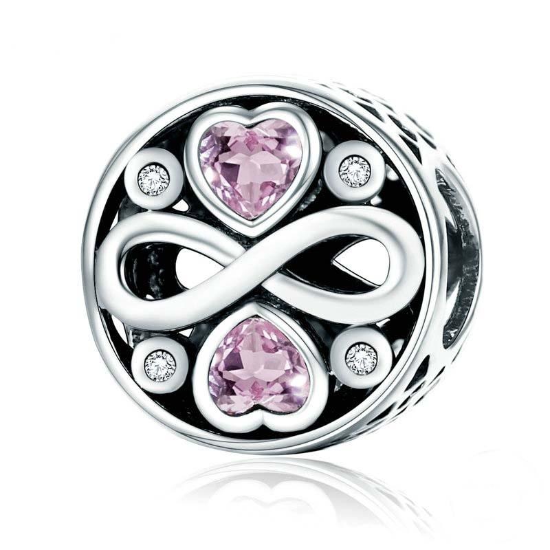 925 Sterling Silver Love Infinity Pink Heart Crystal Charm For Bracelet Charms & Pendants