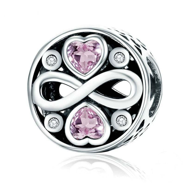 925 Sterling Silver Love Infinity Pink Heart Crystal Charm For Bracelet Charms & Pendants