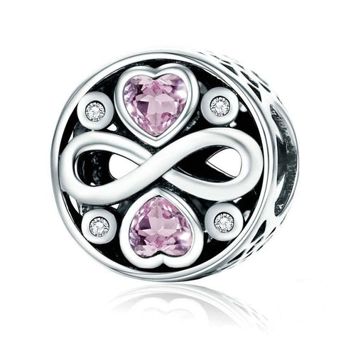 925 Sterling Silver Love Infinity Pink Heart Crystal Charm For Bracelet Charms & Pendants