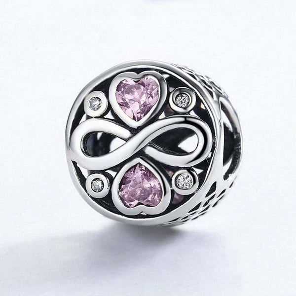 925 Sterling Silver Love Infinity Pink Heart Crystal Charm For Bracelet Charms & Pendants