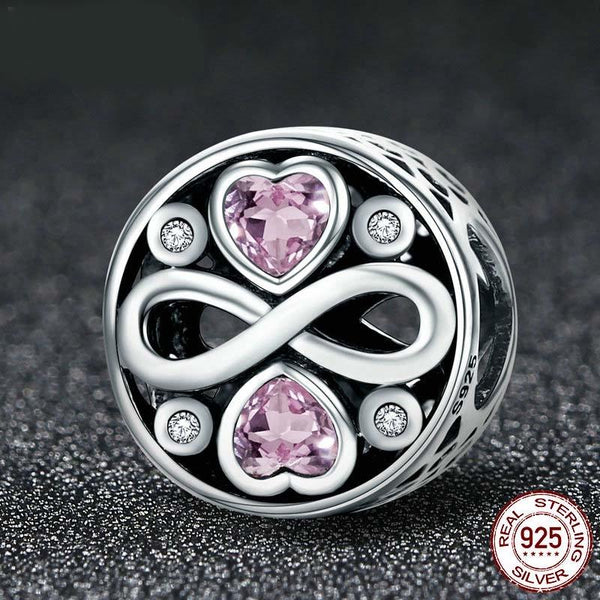 925 Sterling Silver Love Infinity Pink Heart Crystal Charm For Bracelet Charms & Pendants