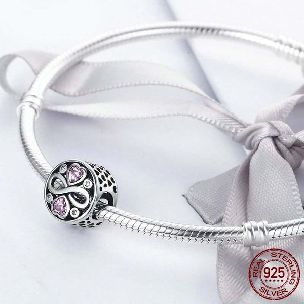 925 Sterling Silver Love Infinity Pink Heart Crystal Charm For Bracelet Charms & Pendants