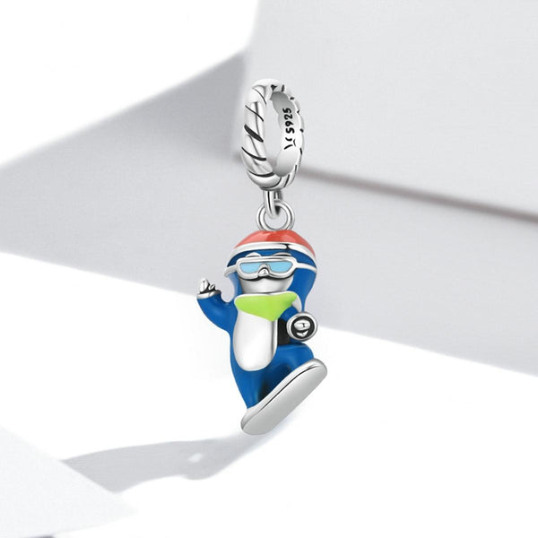 925 Sterling Silver Ski Penguin Pendant For Diy Bracelets & Necklaces Charms & Pendants
