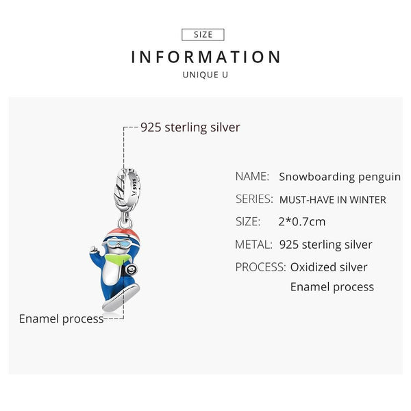 925 Sterling Silver Ski Penguin Pendant For Diy Bracelets & Necklaces Charms & Pendants