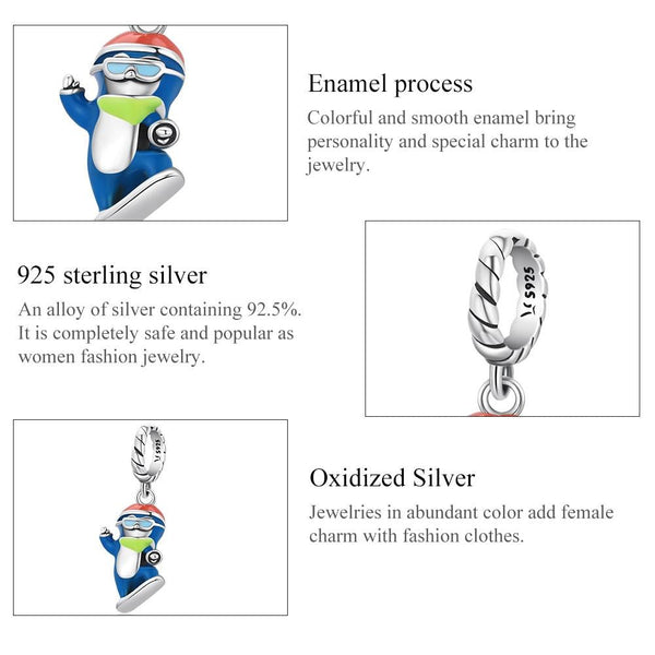 925 Sterling Silver Ski Penguin Pendant For Diy Bracelets & Necklaces Charms & Pendants