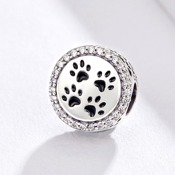 925 Sterling Silver Pet Paw Print Beads For Diy Bracelets & Necklaces Craft Beads