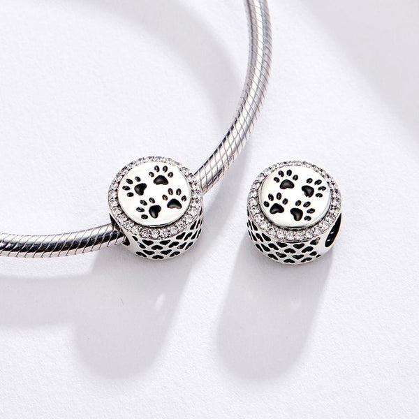 925 Sterling Silver Pet Paw Print Beads For Diy Bracelets & Necklaces Craft Beads