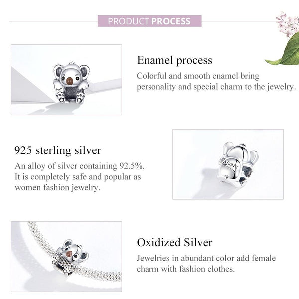 925 Sterling Silver Adorable Koala Animal Charm For Diy Bracelets Charms & Pendants