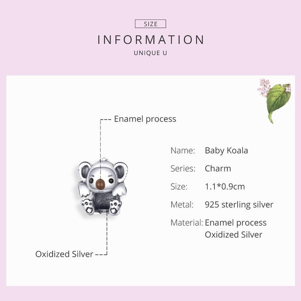 925 Sterling Silver Adorable Koala Animal Charm For Diy Bracelets Charms & Pendants