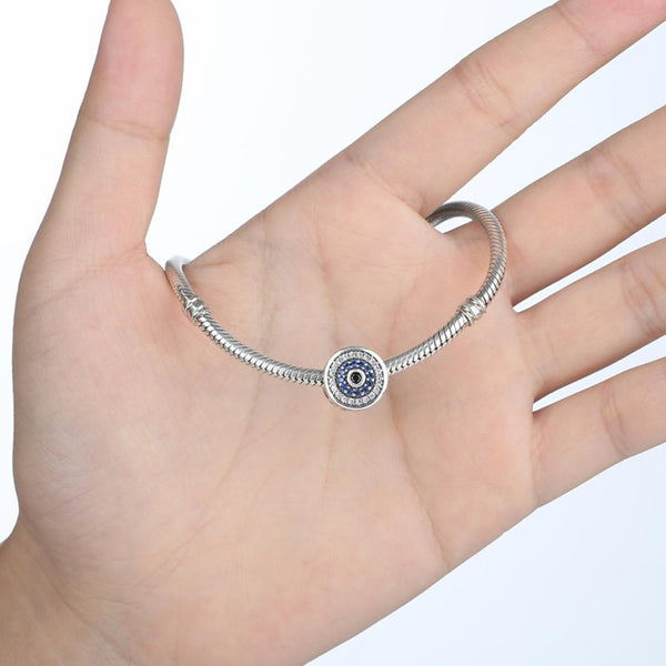 925 Sterling Silver Blue Eye Inlaid Bead Bracelet Bracelets