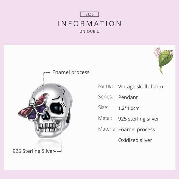 925 Sterling Silver Retro Skull Beads For Diy & Necklaces Bracelets