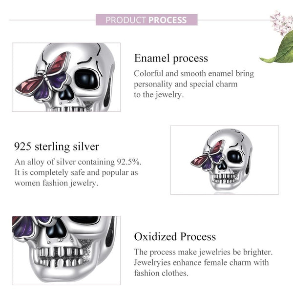 925 Sterling Silver Retro Skull Beads For Diy & Necklaces Bracelets