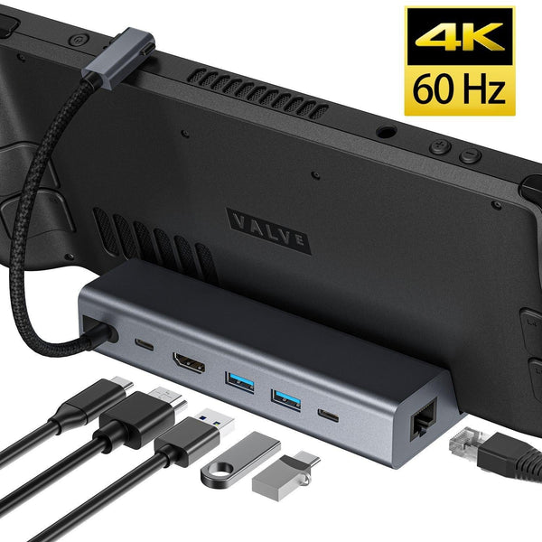 6 In 1 Docking Station For Steam Deck With Hdmi Rj45 Usb 3.0 C Pd 100W Chargers & Charging Docks