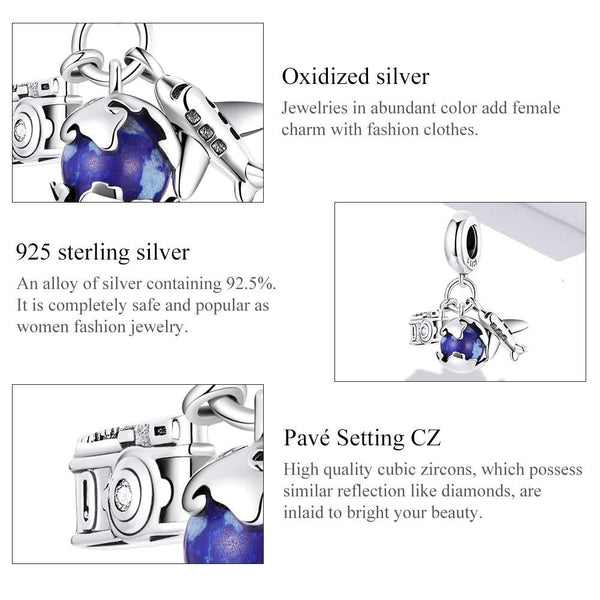 925 Sterling Silver Blue Zircon Aircraft Pendant For Diy & Necklaces Bracelets