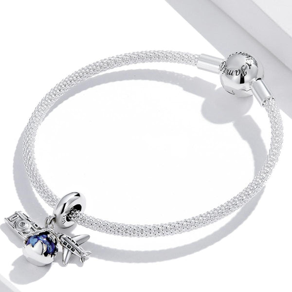 925 Sterling Silver Blue Zircon Aircraft Pendant For Diy & Necklaces Bracelets