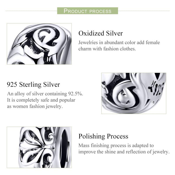 925 Sterling Silver Flower Beads Bracelet Hollow Pattern Charms & Pendants