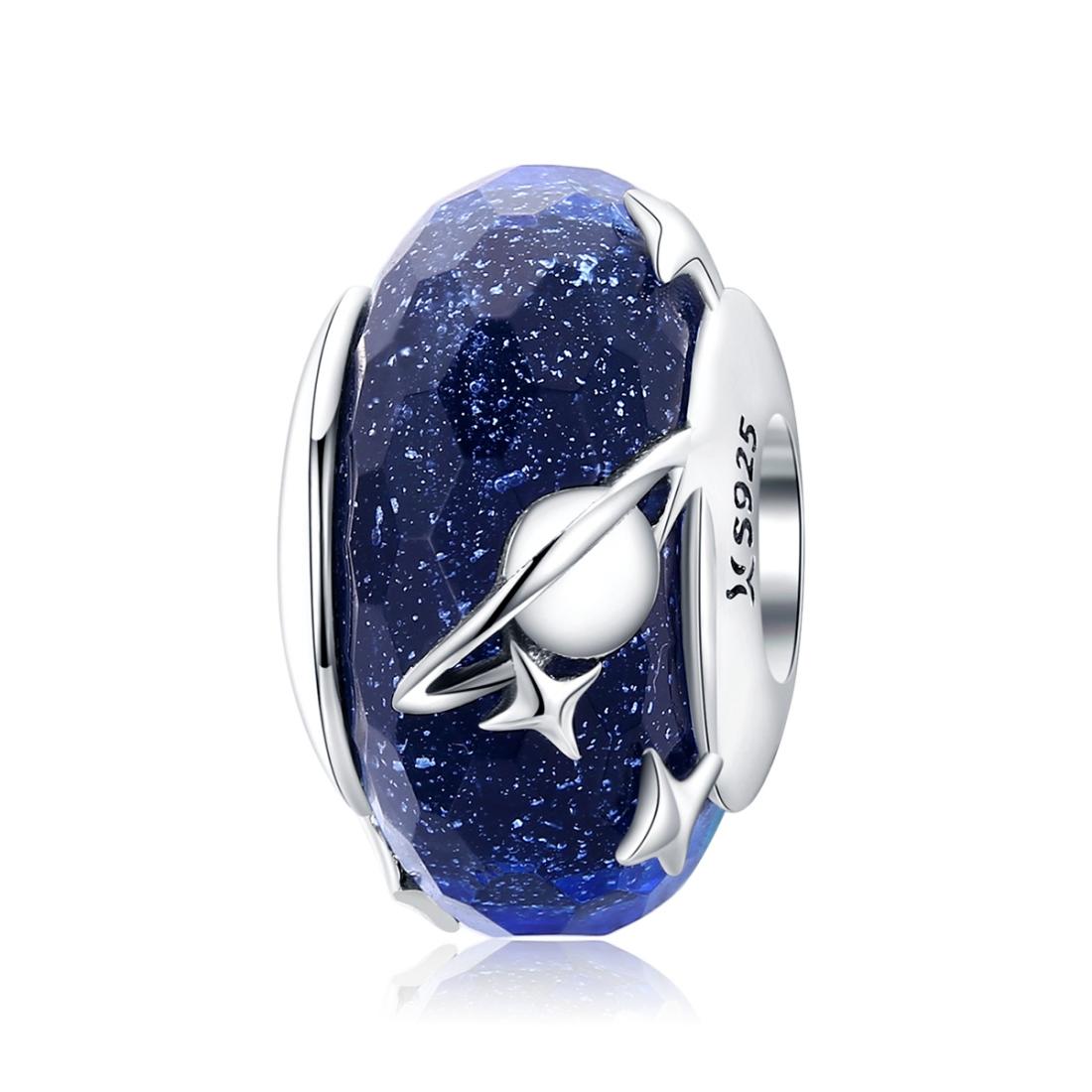 925 Sterling Silver Blue Glass Bead Pendant With Starry Sky Design Charms & Pendants