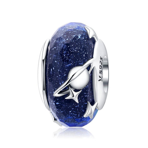 925 Sterling Silver Blue Glass Bead Pendant With Starry Sky Design Charms & Pendants