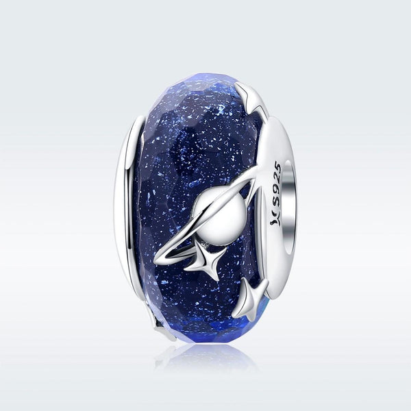 925 Sterling Silver Blue Glass Bead Pendant With Starry Sky Design Charms & Pendants
