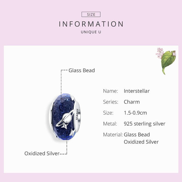 925 Sterling Silver Blue Glass Bead Pendant With Starry Sky Design Charms & Pendants