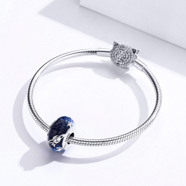 925 Sterling Silver Blue Glass Bead Pendant With Starry Sky Design Charms & Pendants