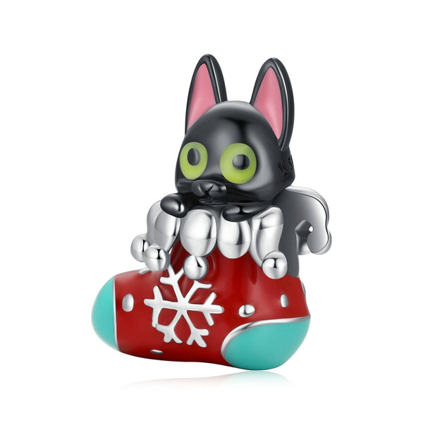 925 Sterling Silver Christmas Sock Cat Beads For Diy Bracelets & Necklaces Charms & Pendants