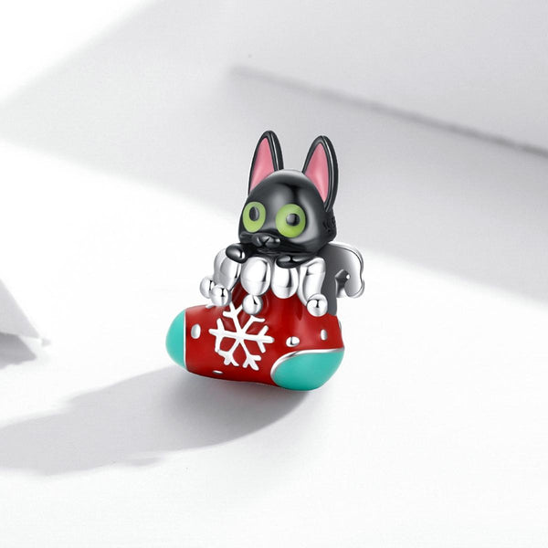 925 Sterling Silver Christmas Sock Cat Beads For Diy Bracelets & Necklaces Charms & Pendants
