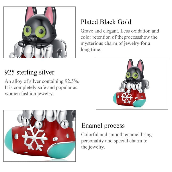 925 Sterling Silver Christmas Sock Cat Beads For Diy Bracelets & Necklaces Charms & Pendants