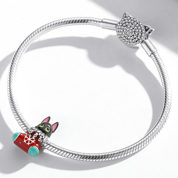 925 Sterling Silver Christmas Sock Cat Beads For Diy Bracelets & Necklaces Charms & Pendants