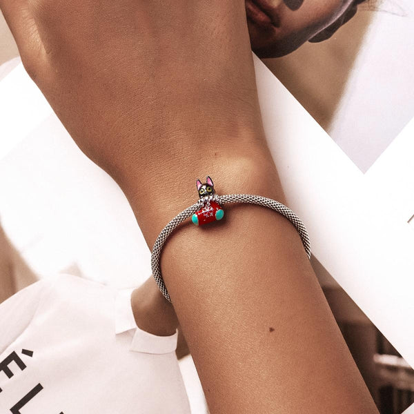 925 Sterling Silver Christmas Sock Cat Beads For Diy Bracelets & Necklaces Charms & Pendants