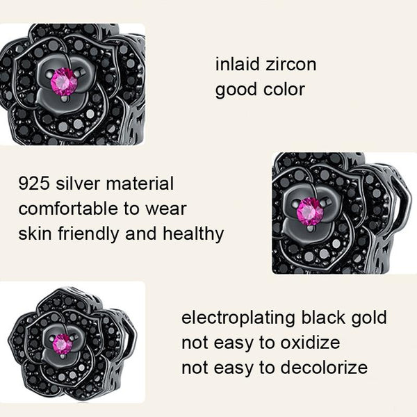 925 Sterling Silver Diy Black Rose Bead Bracelet Charms & Pendants