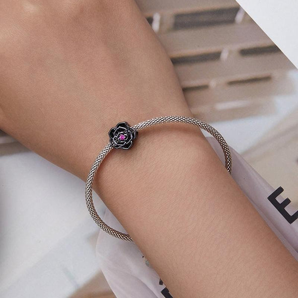 925 Sterling Silver Diy Black Rose Bead Bracelet Charms & Pendants