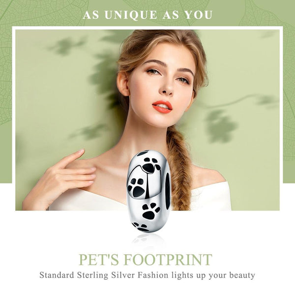 925 Sterling Silver Pet Imprint Diamond Bead Bracelet Accessory Charms & Pendants