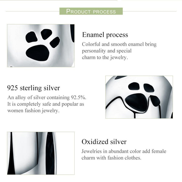 925 Sterling Silver Pet Imprint Diamond Bead Bracelet Accessory Charms & Pendants