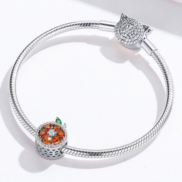 925 Sterling Silver Red Pomelo Bead Bracelet / Necklace Set Charms & Pendants