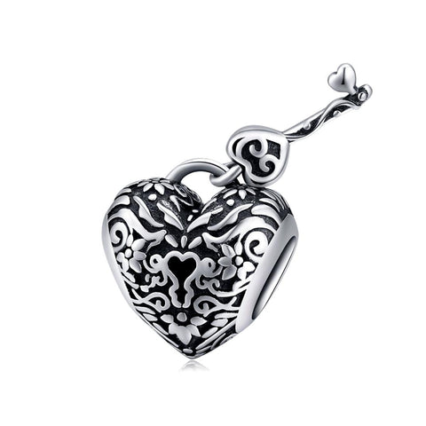 925 Sterling Silver Retro Heart Beaded Bracelet Charms & Pendants