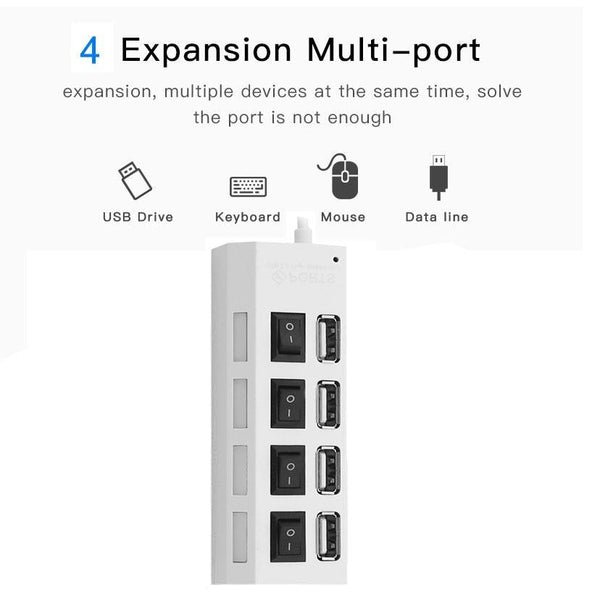 4 Port Usb Hub With High Speed 2.0 Splitter And On / Off Switch Usb Cables Hubs & Adapters