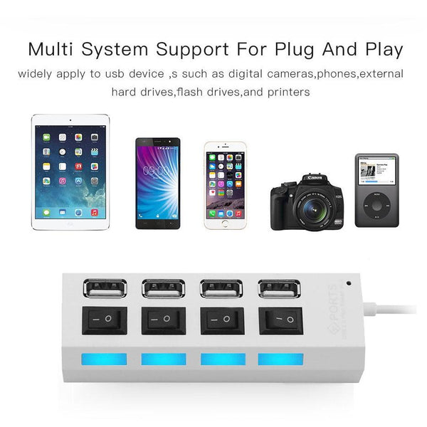 4 Port Usb Hub With High Speed 2.0 Splitter And On / Off Switch Usb Cables Hubs & Adapters