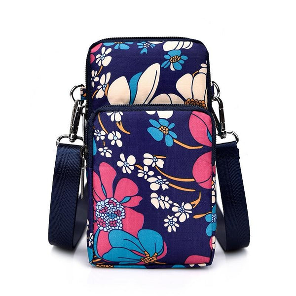 Animal Park Mini Crossbody Phone Wallet With Arm Band Black Flower1 Women's Bags & Handbags